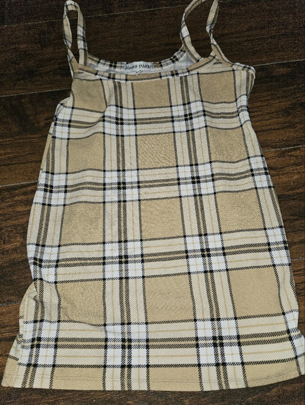 Almost Famous Beige Plaid Skirt with Black & White Windowpane